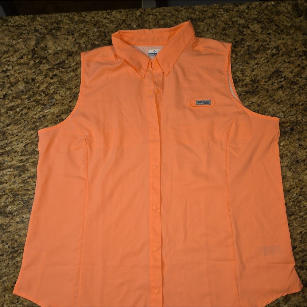 Columbia PFG Woman's Tamiami Sleeveless Shirt peach/Coral 2XL
